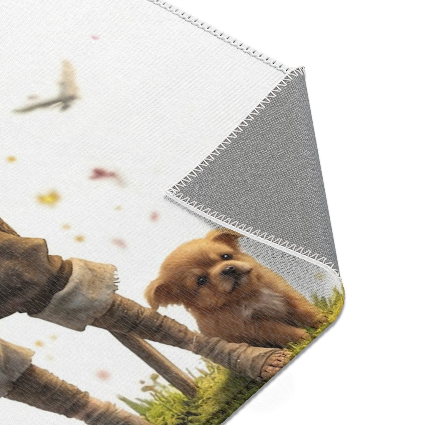 Forest Sentinel Area Rug – Glowing Antlered Child Amid Mushrooms and Rabbits