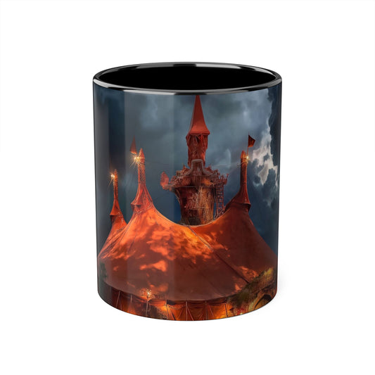 Stormed Carnival Marquee Accent Mugs, 11oz – Rust-Colored Big Top Under Thunderhead Sky