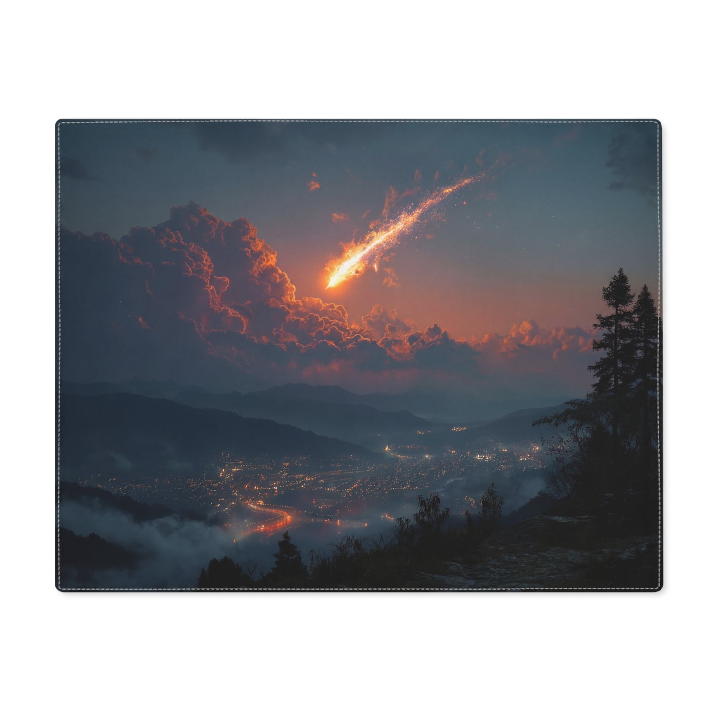 Celestial Fireball Placemat – Twilight Skyfall Over Mountain Vale