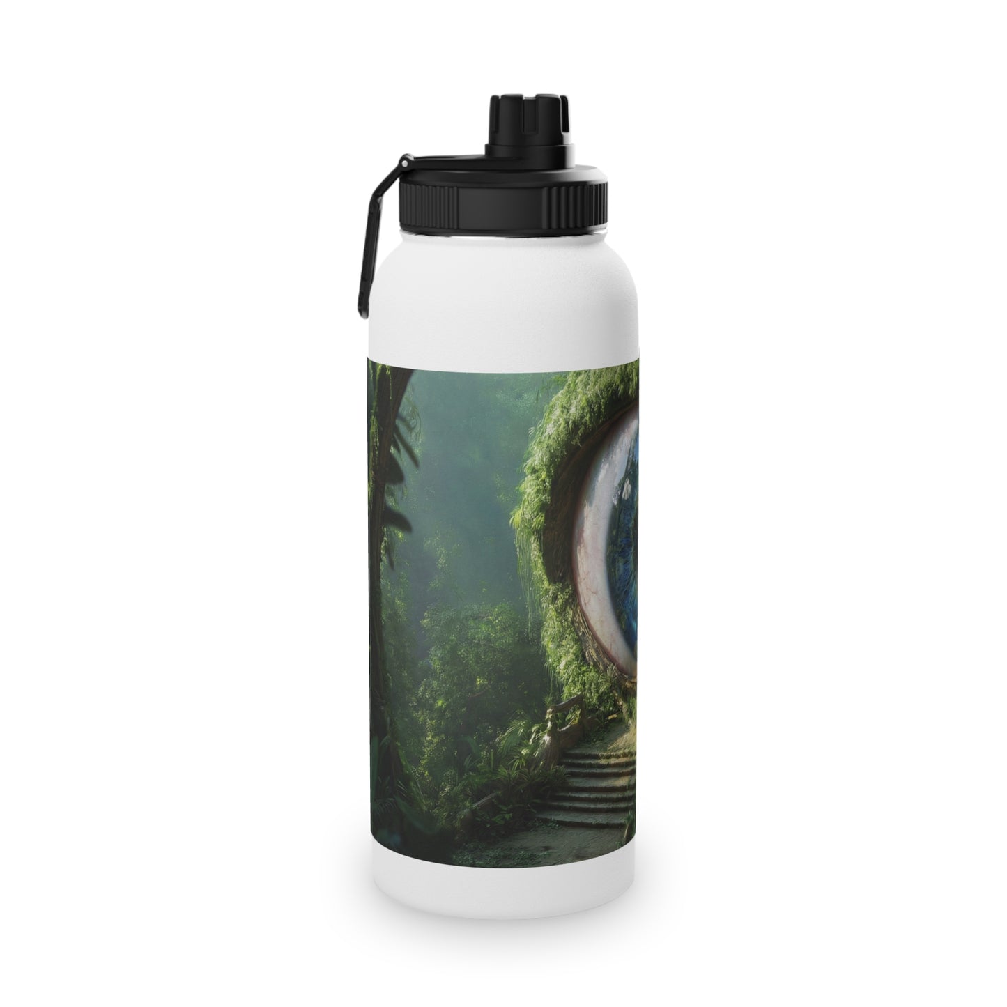 Guardian Eye of the Emerald Grove Stainless Steel Water Bottle, Sports Lid – Watchful Forest Portal