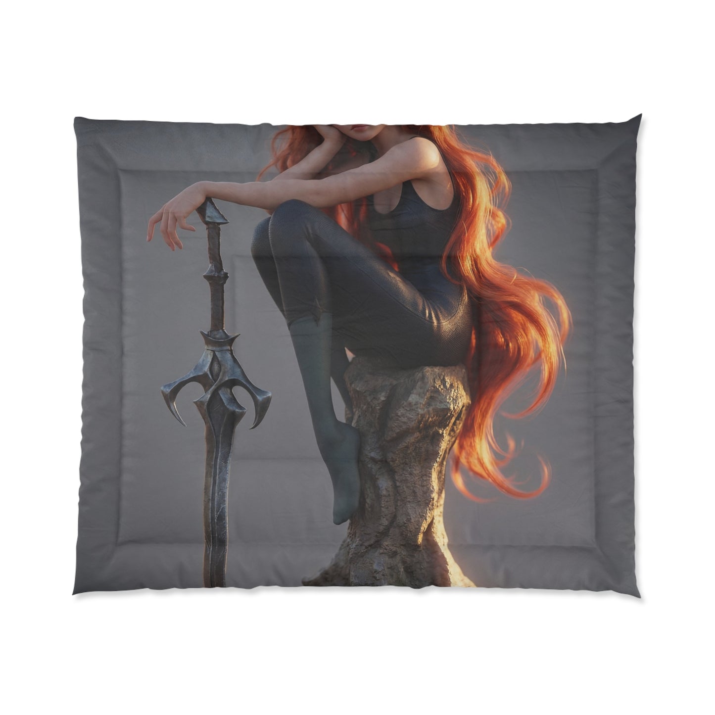 Red-Haired Sentinel Comforter – Sunset Warrior’s Quiet Rest