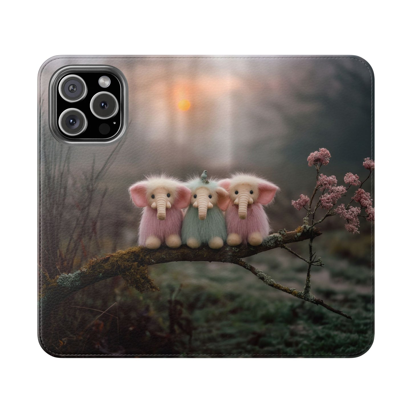Mossy Branch Elephants Flip Cases – Pastel Fluff Guardians