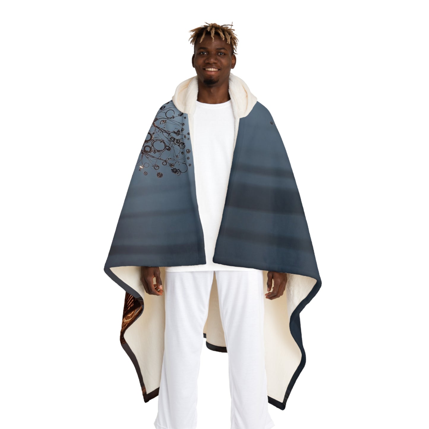 Clockwork Stag Hooded Sherpa Fleece Blanket – Luminescent Forest Sentinel