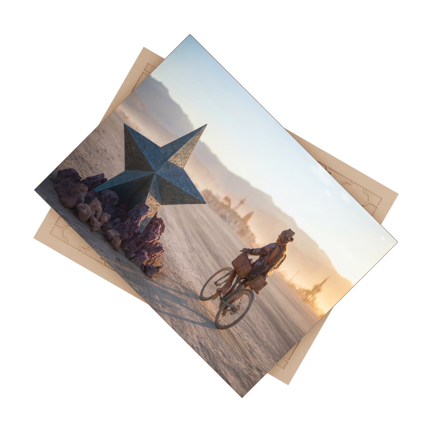 Desert Star Cyclist Ceramic Photo Tile – Golden Hour Wanderer