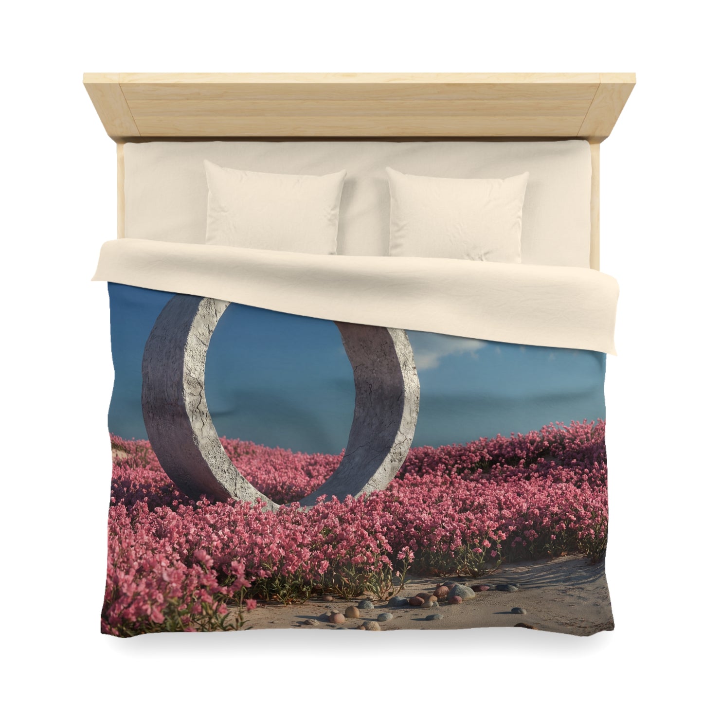 Concrete Circle Duvet Cover – Pink Flower Field Dreamscape