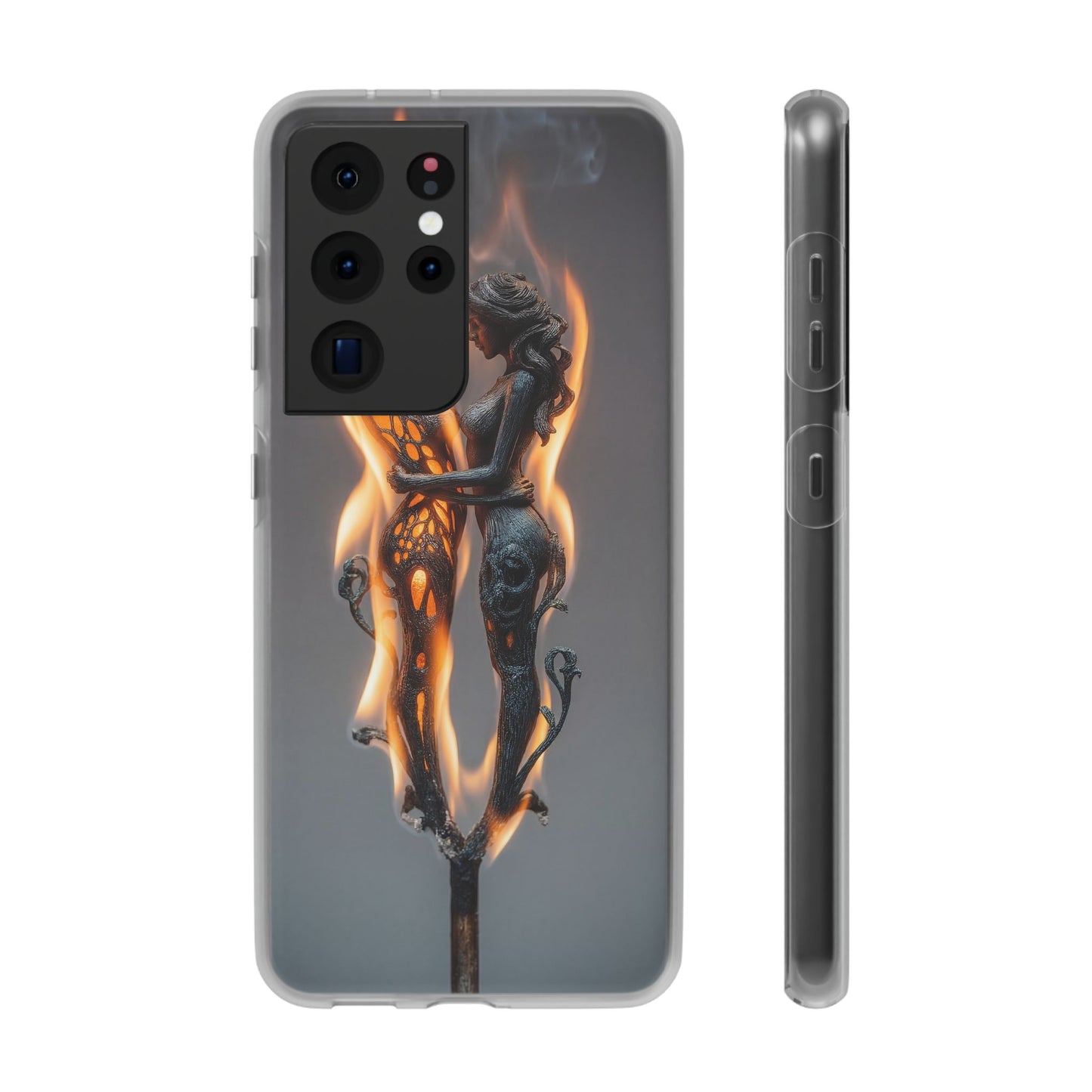 Flame-Embraced Lovers Flexi Cases – Intimate Glow Within the Fire