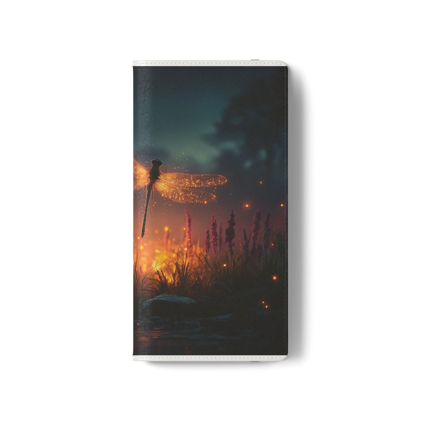 Bioluminescent Dragonfly Flip Cases – Glowing Amber Wings Over Twilight Marsh