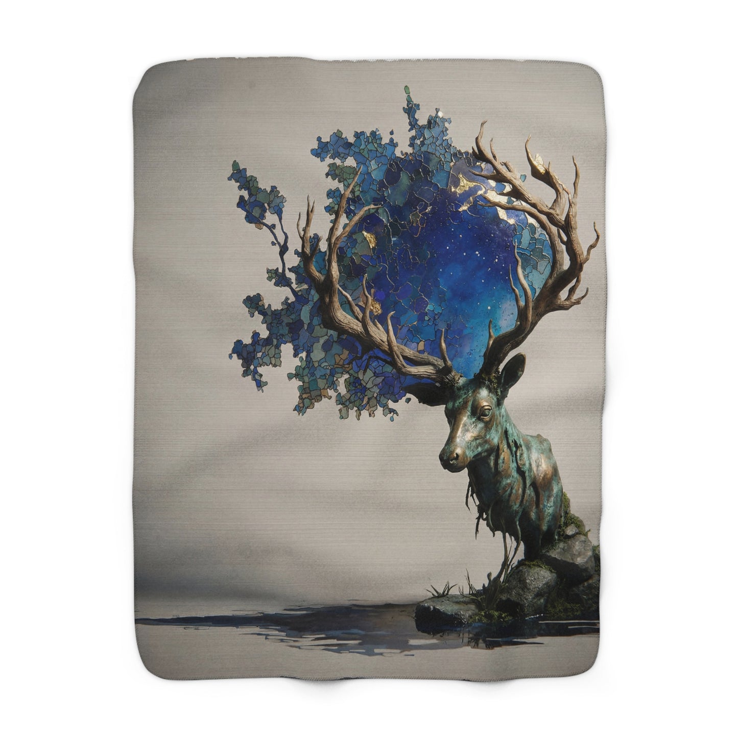 Star-Leaf Stag Sherpa Fleece Blanket – Mosaic Night Sky Guardian