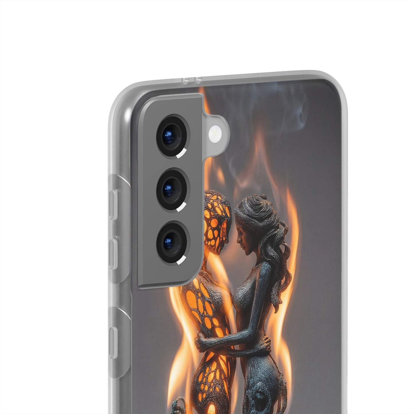 Flame-Embraced Lovers Flexi Cases – Intimate Glow Within the Fire