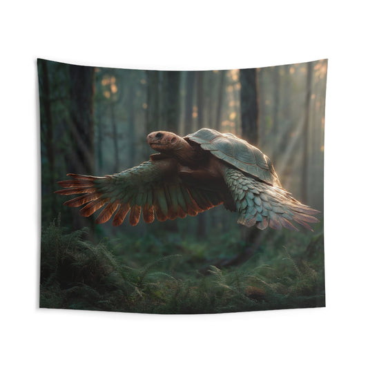 Winged Tortoise Forest Tapestries – Sunlit Flight Through Ancient Canopy