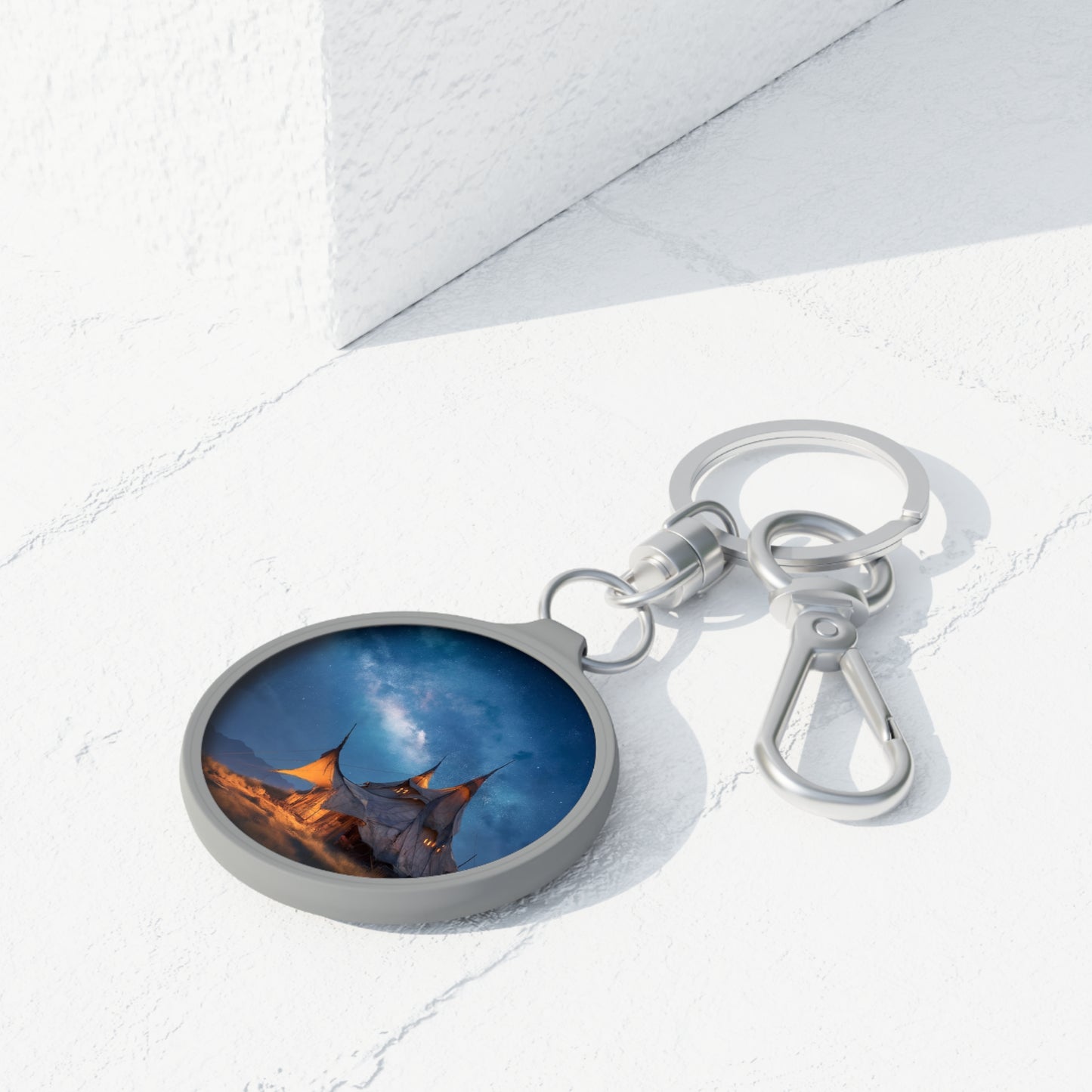 Starlit Nomad Tent Keyring Tag – Milky Way Haven Under the Cosmos