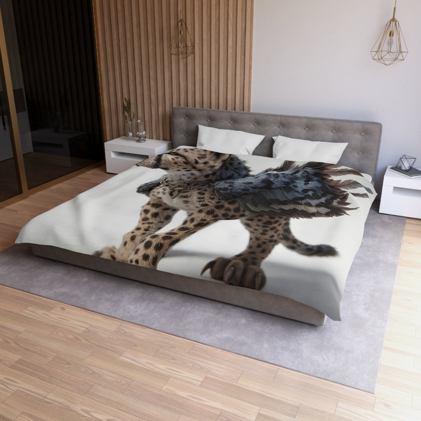 Winged Cheetah Microfiber Duvet Cover – Shadowed Feathers & Feline Grace