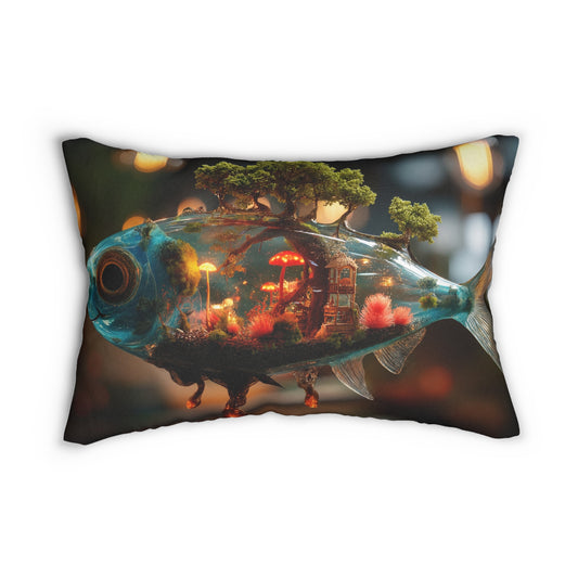 Whispering Forest Fish Lumbar Pillow – Bioluminescent Dreamscape Sanctuary