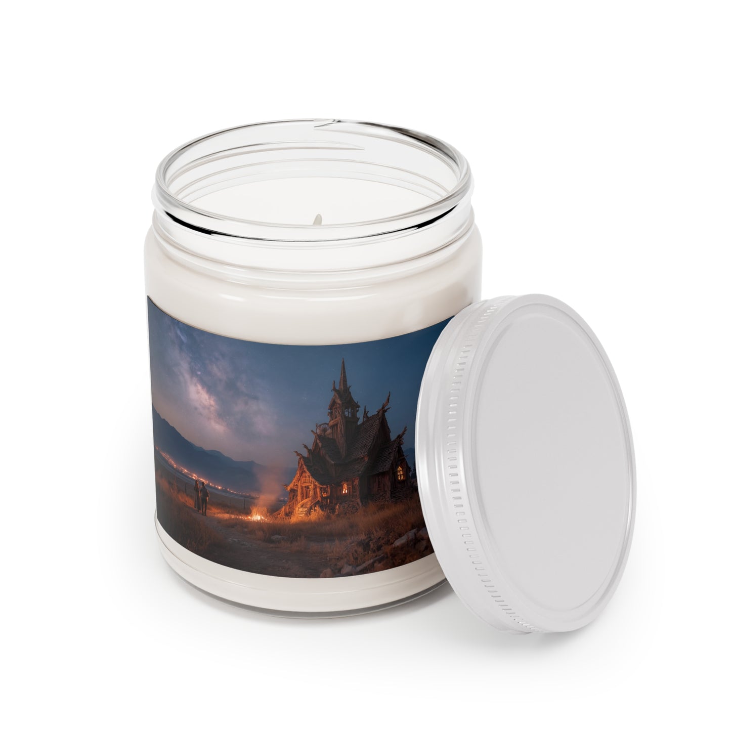Starlit Chapel Scented Soy Candles with White Lid, 9oz – Whispering Nightscape Sanctuary