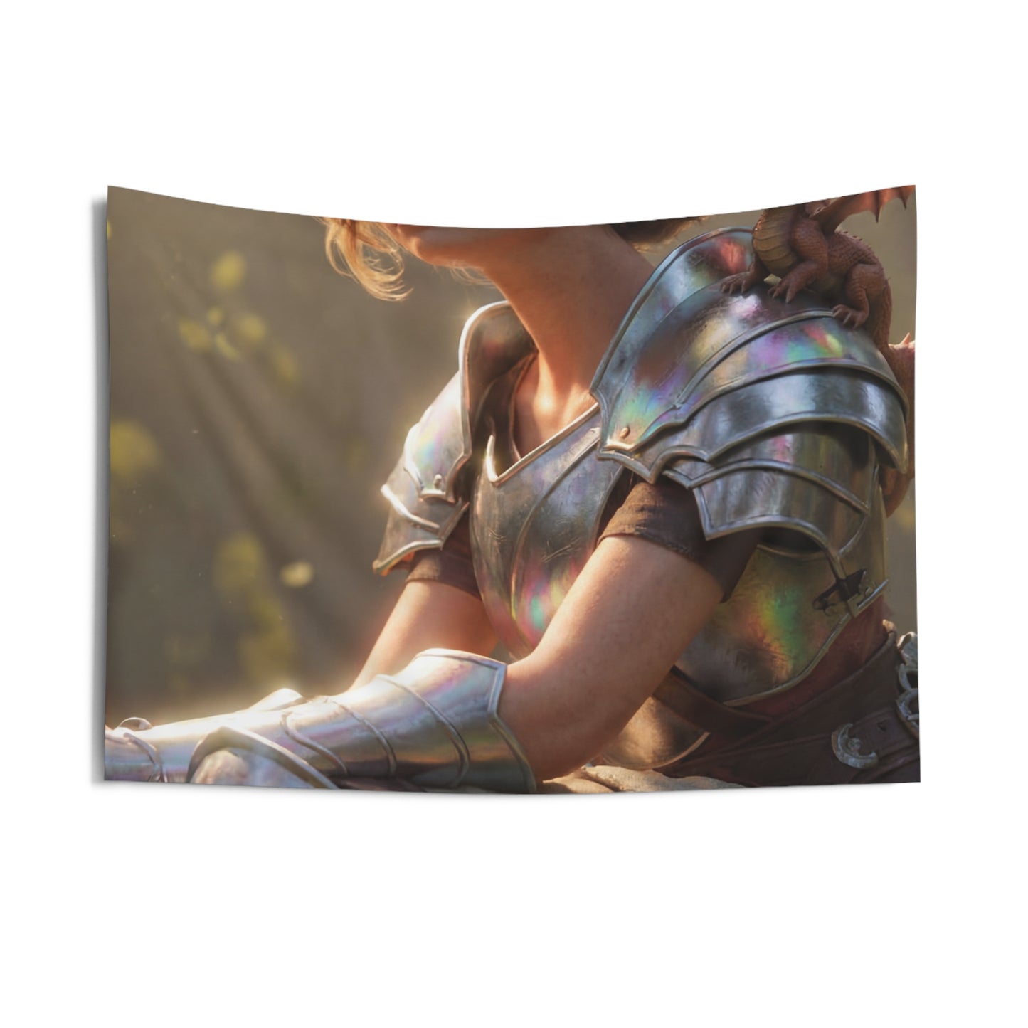 Elf Sentinel with Dragon Companion Indoor Wall Tapestries – Sunlit Forest Refuge