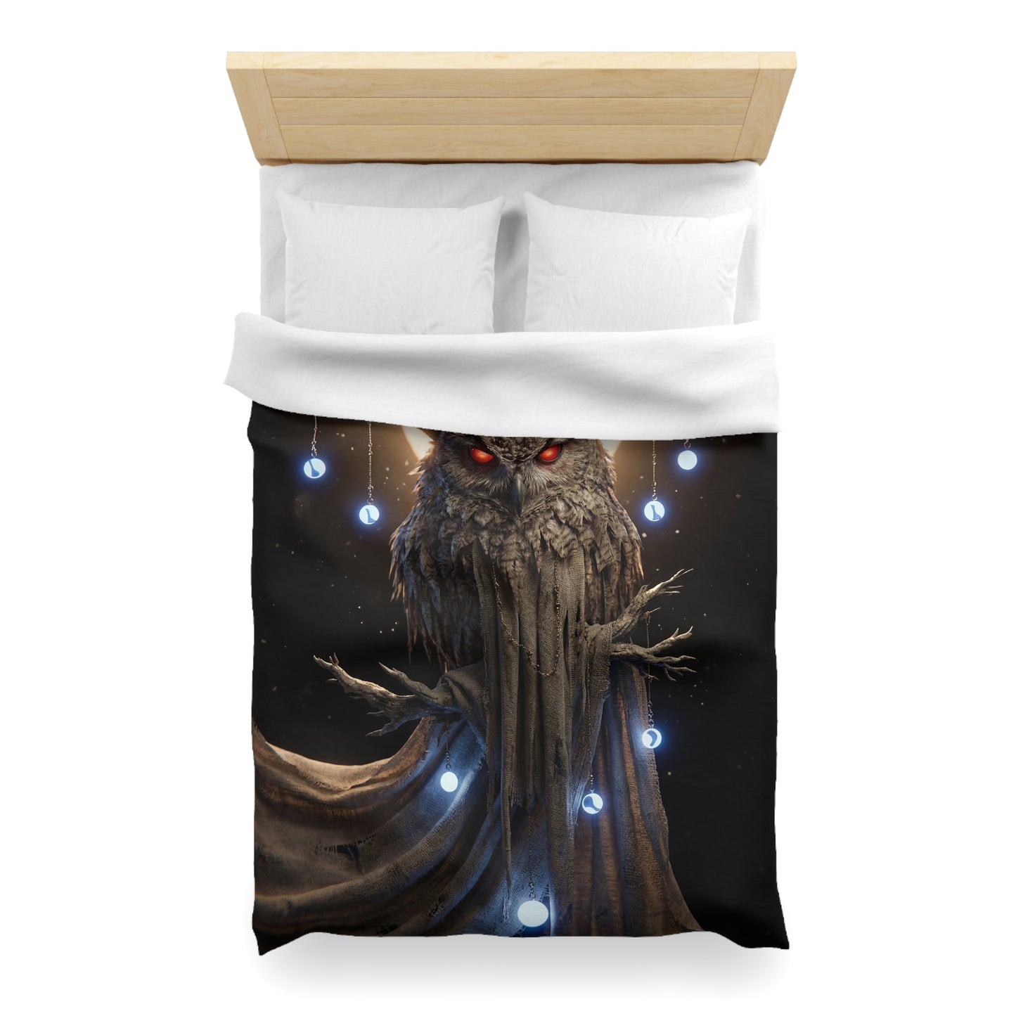 Moonlit Owl Sentinel Microfiber Duvet Cover – Crimson-Eyed Watcher of the Night