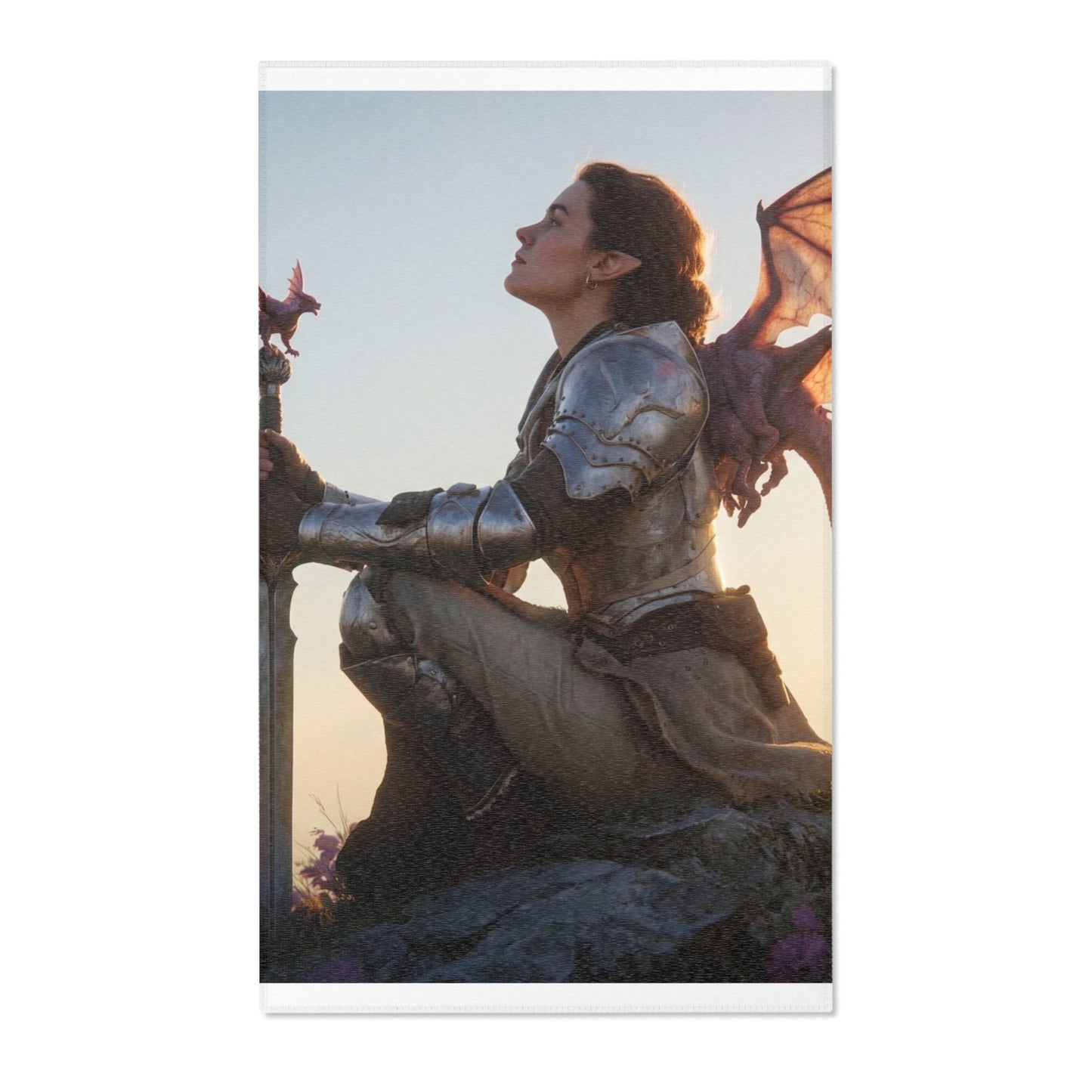 Dragon Sentinel Area Rugs – Sunset Peak Guardian Scene