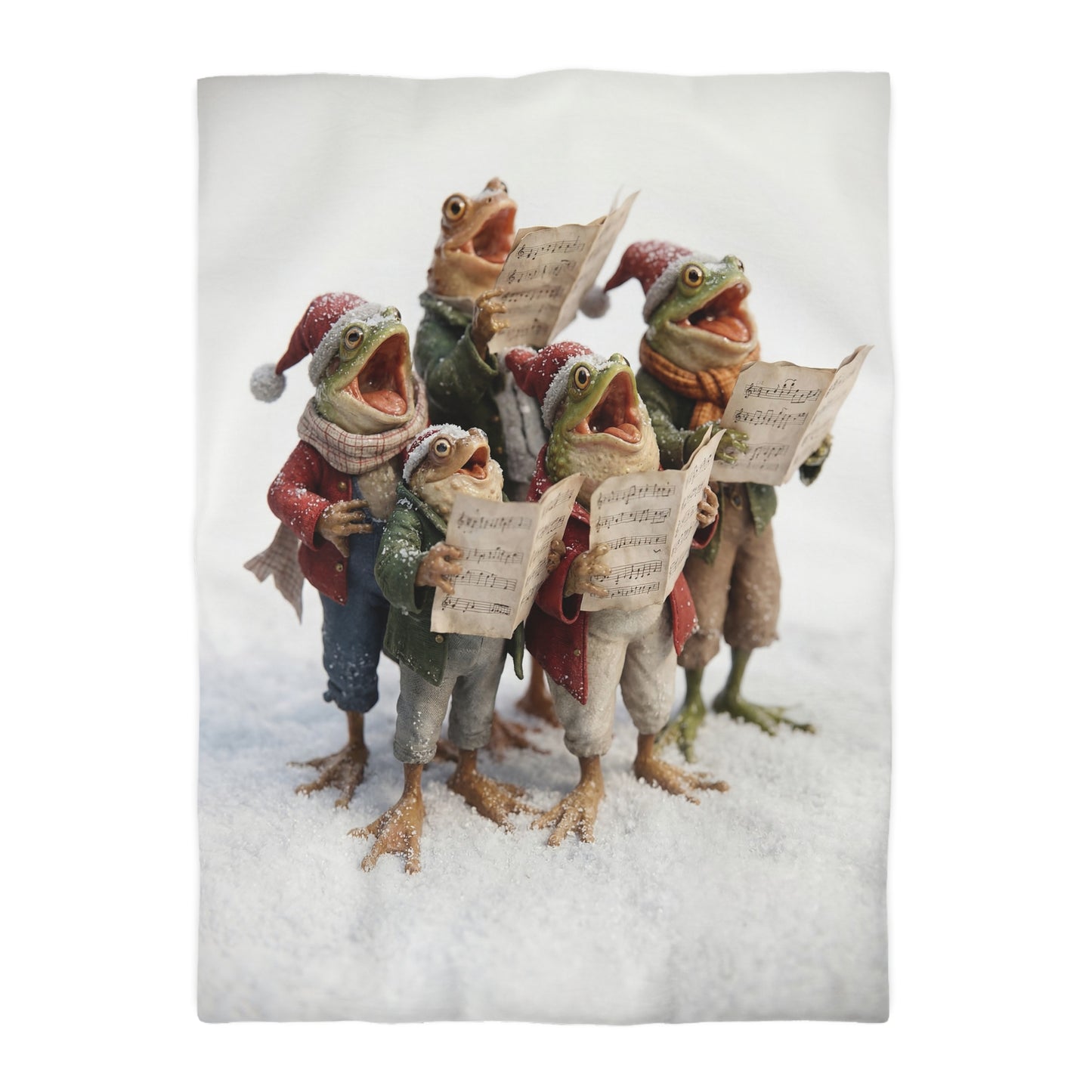 Frogs in Snow Choir Microfiber Duvet Cover – Winter Carolers in Frosty Harmony