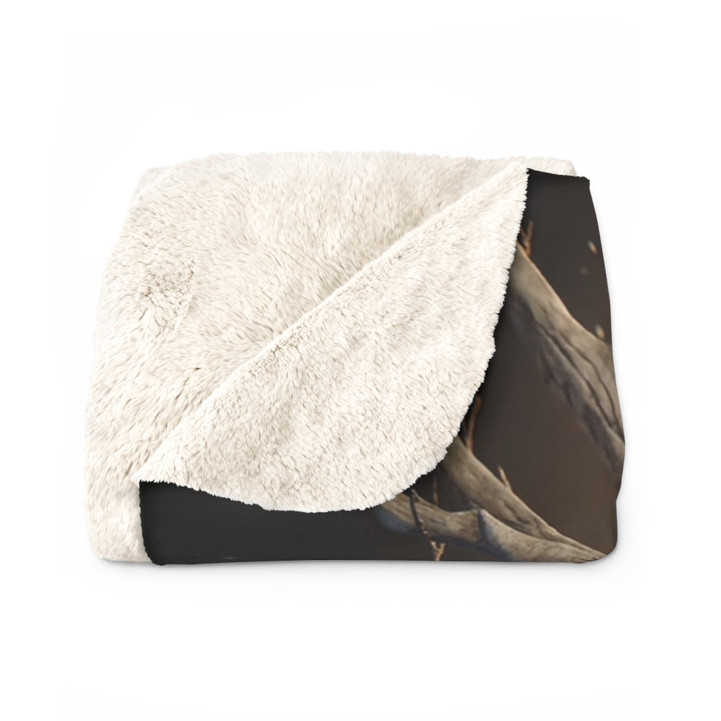 Moonlit Stag-Owl Sentinel Sherpa Fleece Blanket – Whispers of the Watchful Woods