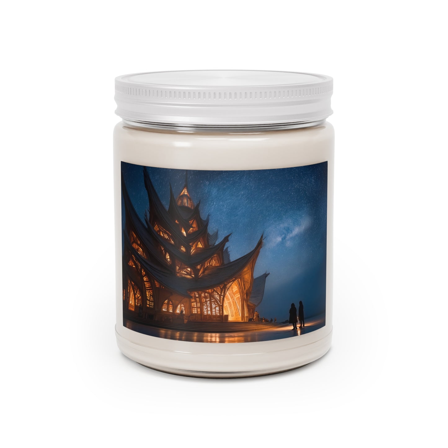 Celestial Temple Scented Soy Candles with White Lid, 9oz – Warm Light Beneath the Milky Way