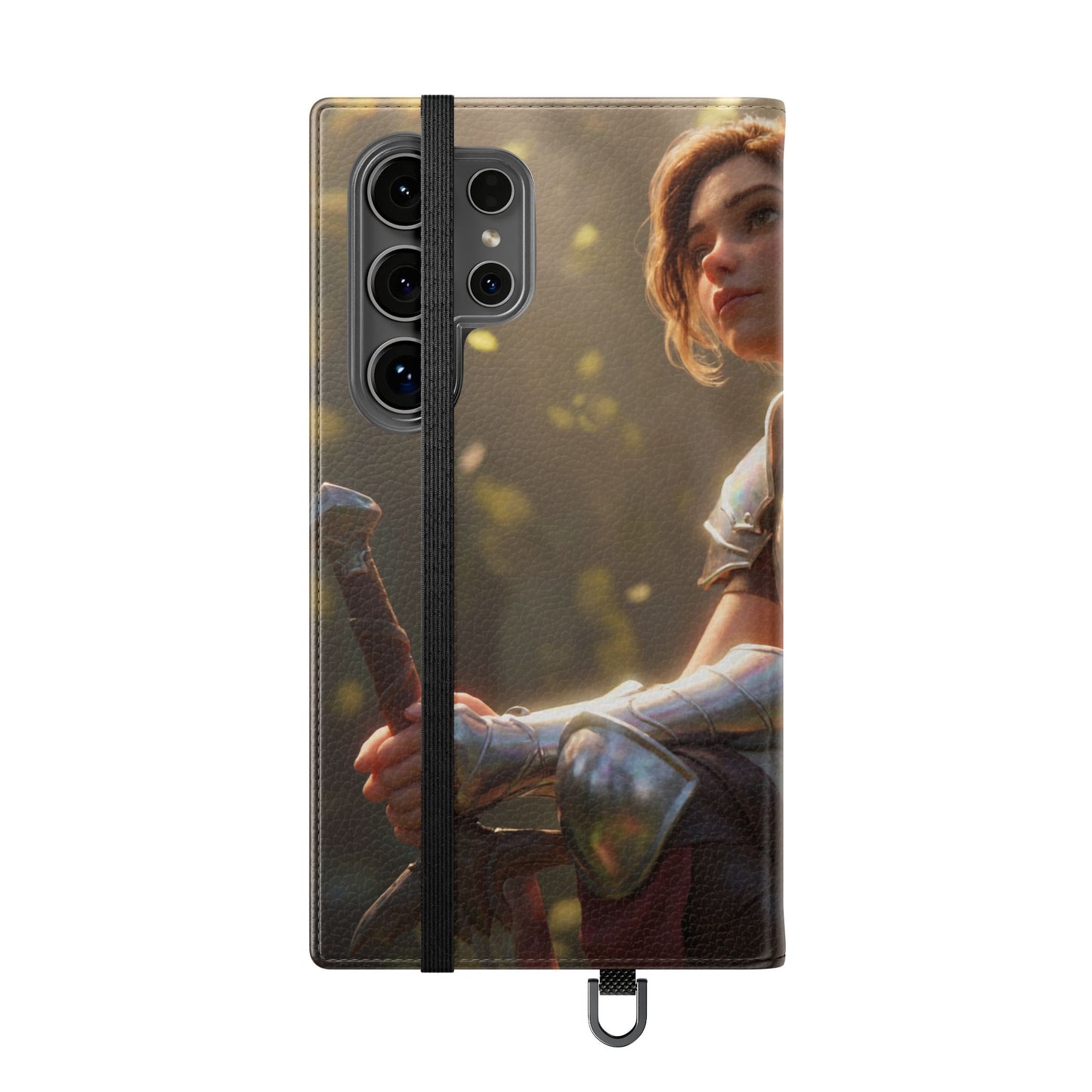 Elven Knight with Dragon Flip Cases – Iridescent Armor & Tiny Guardian Portrait