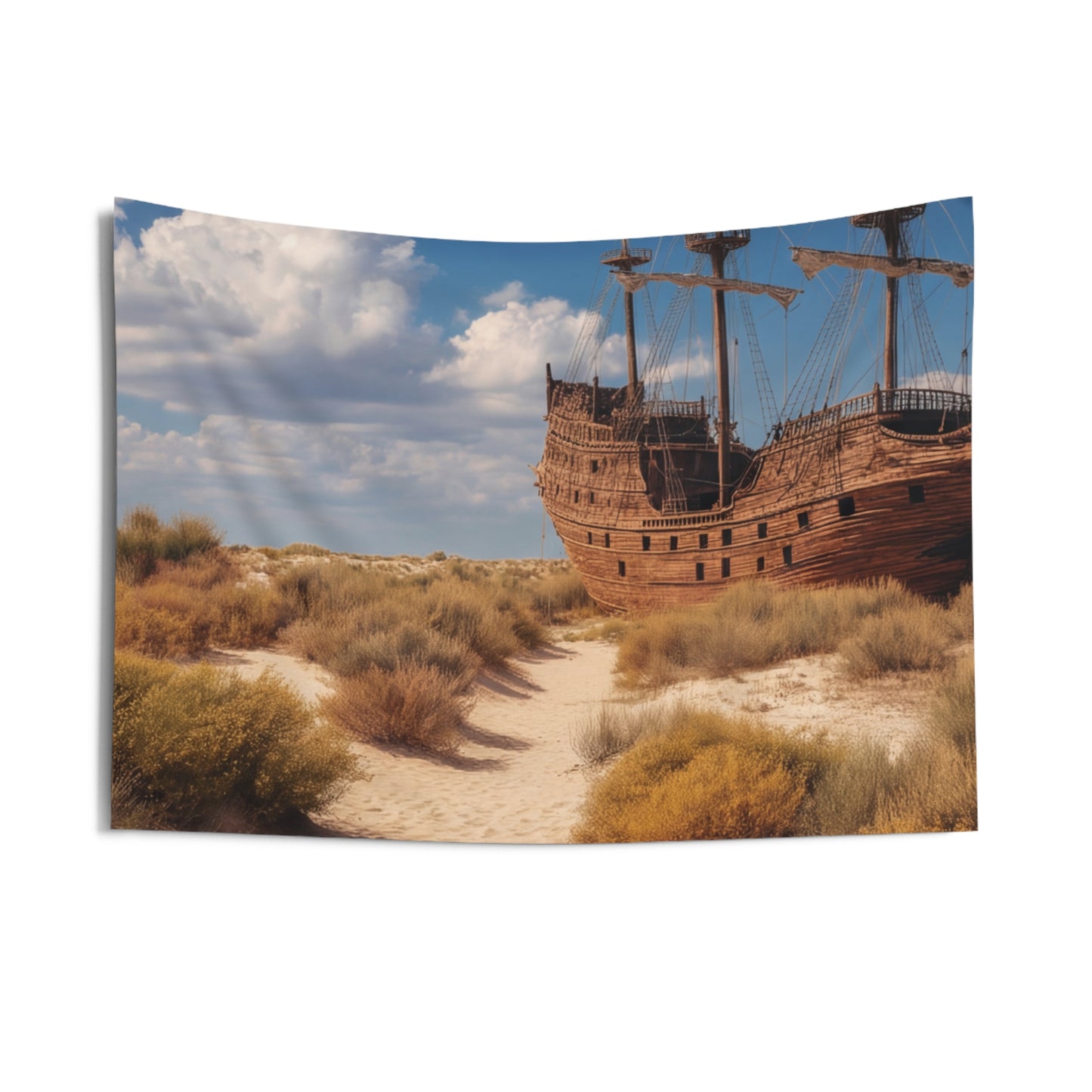 Abandoned Galleon Wall Tapestry – Sun-Drenched Desert Mirage