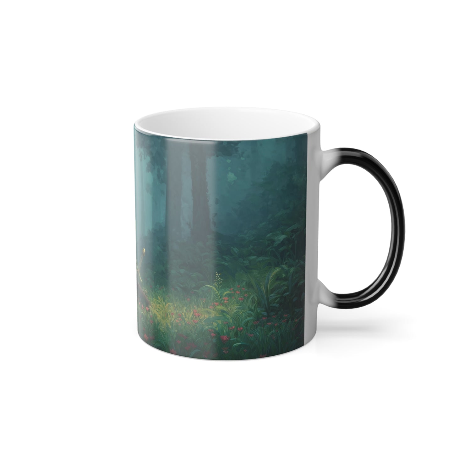 Sentinel Elf Forest Guardian Mug – Emerald Shield & Blossom Meadow