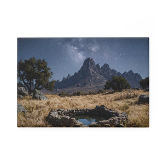 Starlit Mountain Spring Button Magnet, Rectangle (1 & 10 pcs) – Whispering Peaks Under Milky Way