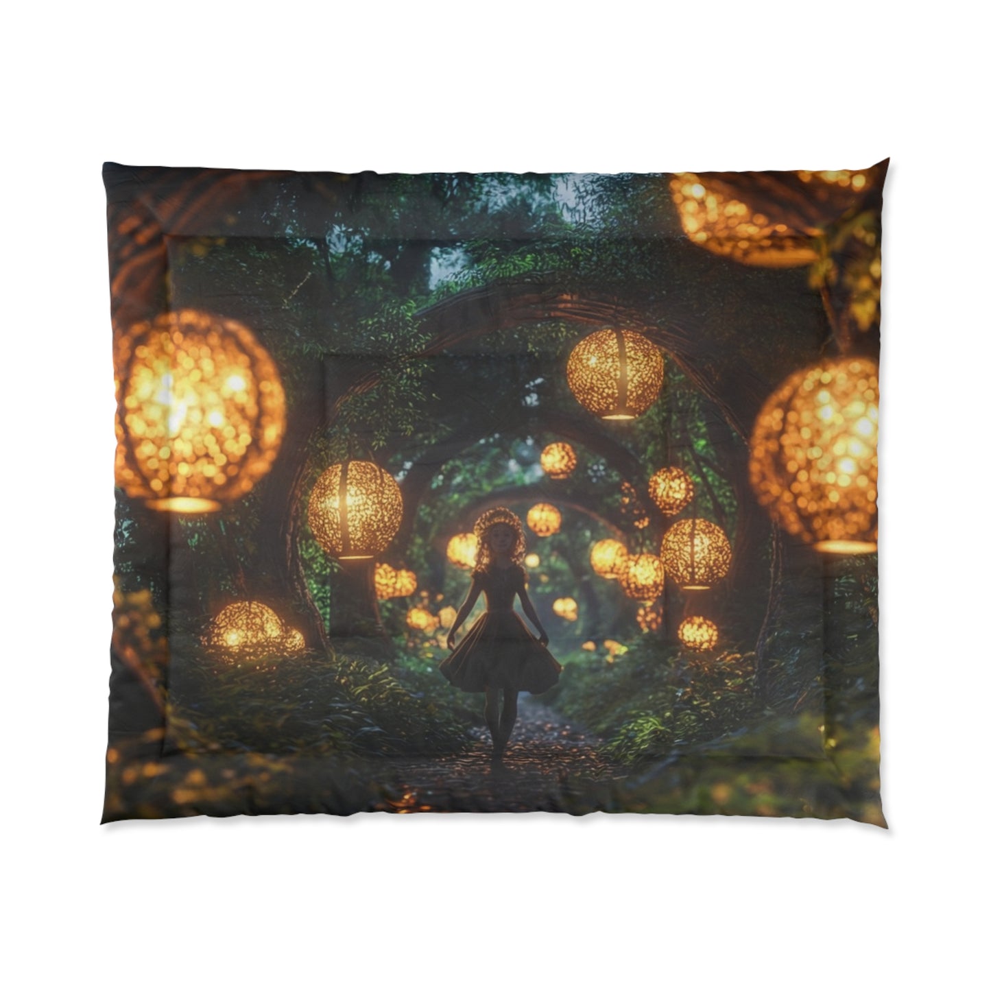 Luminous Forest Path Comforter – Warm Lanterns Guide Your Way
