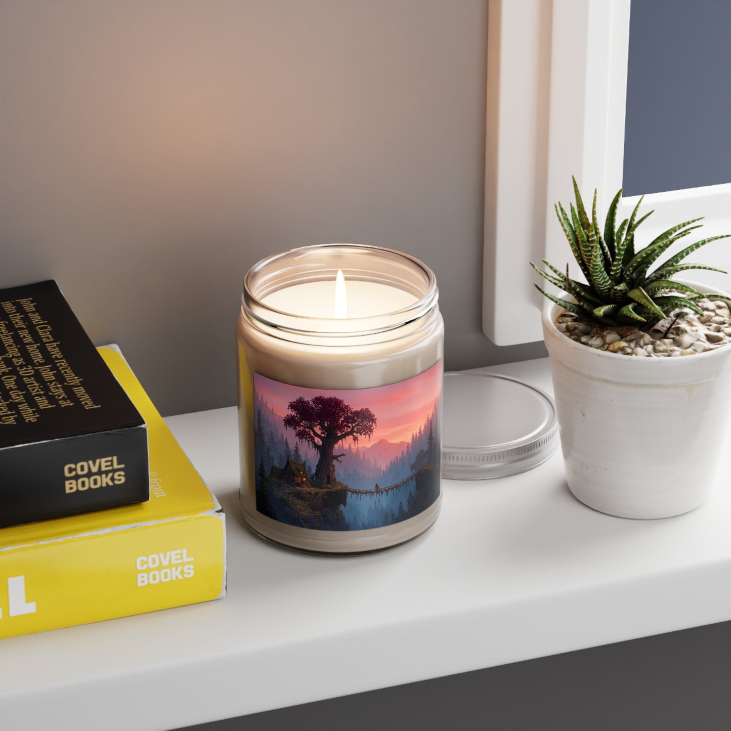 Crimson Canopy Scented Soy Candles with White Lid, 9oz – Twilight’s Whispering Bridge