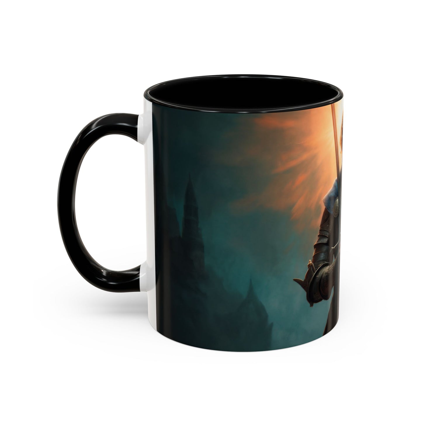 Dawn-Kissed Sentinel Accent Coffee Mug (11, 15oz) – Radiant Resolve in Shadowed Towers