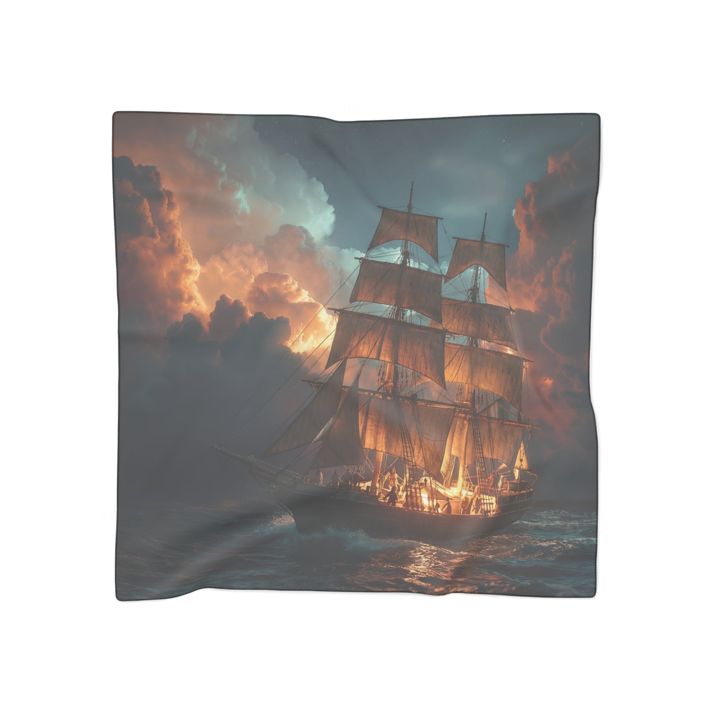 Starlit Galleon Poly Scarf – Voyage Through Crimson Skies
