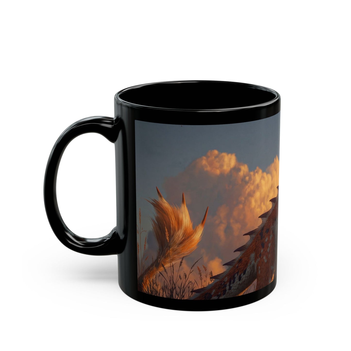 Sunset Sentinel Dragon Mug – Warm Ember Glow on a Quiet Meadow