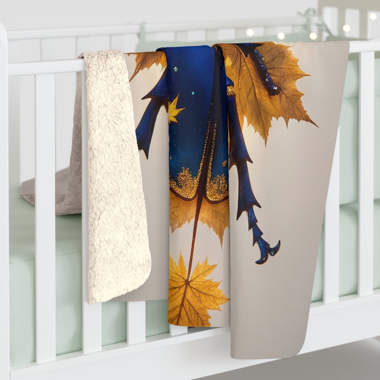 Celestial Beetle Sherpa Fleece Blanket – Starlit Blue Guardian Among Maple Leaves