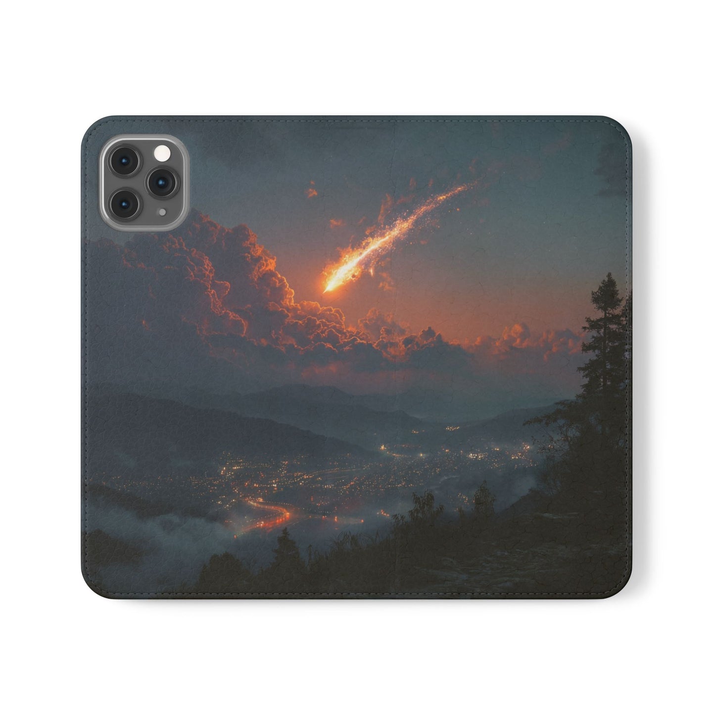 Meteor Over Valley Flip Cases – Crimson Sky Sentinel Cover