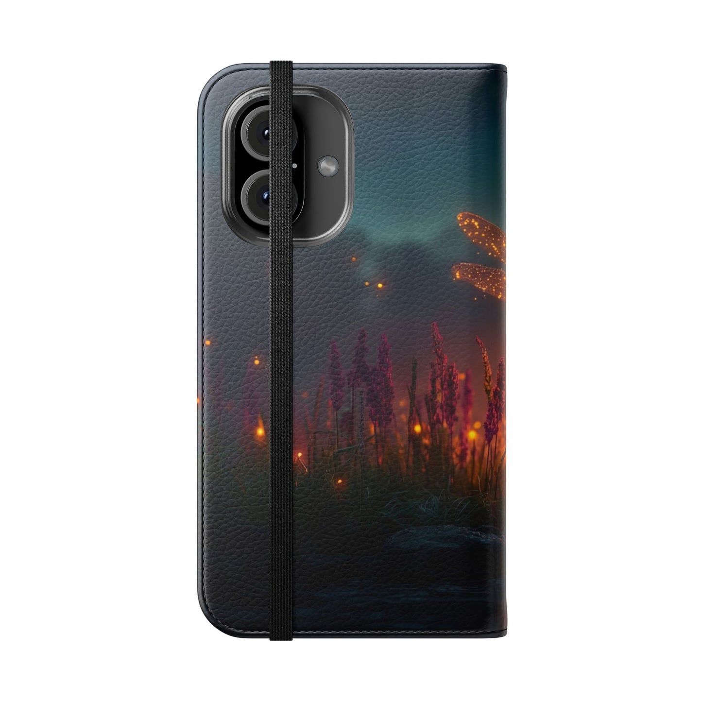 Bioluminescent Dragonfly Flip Cases – Glowing Amber Wings Over Twilight Marsh