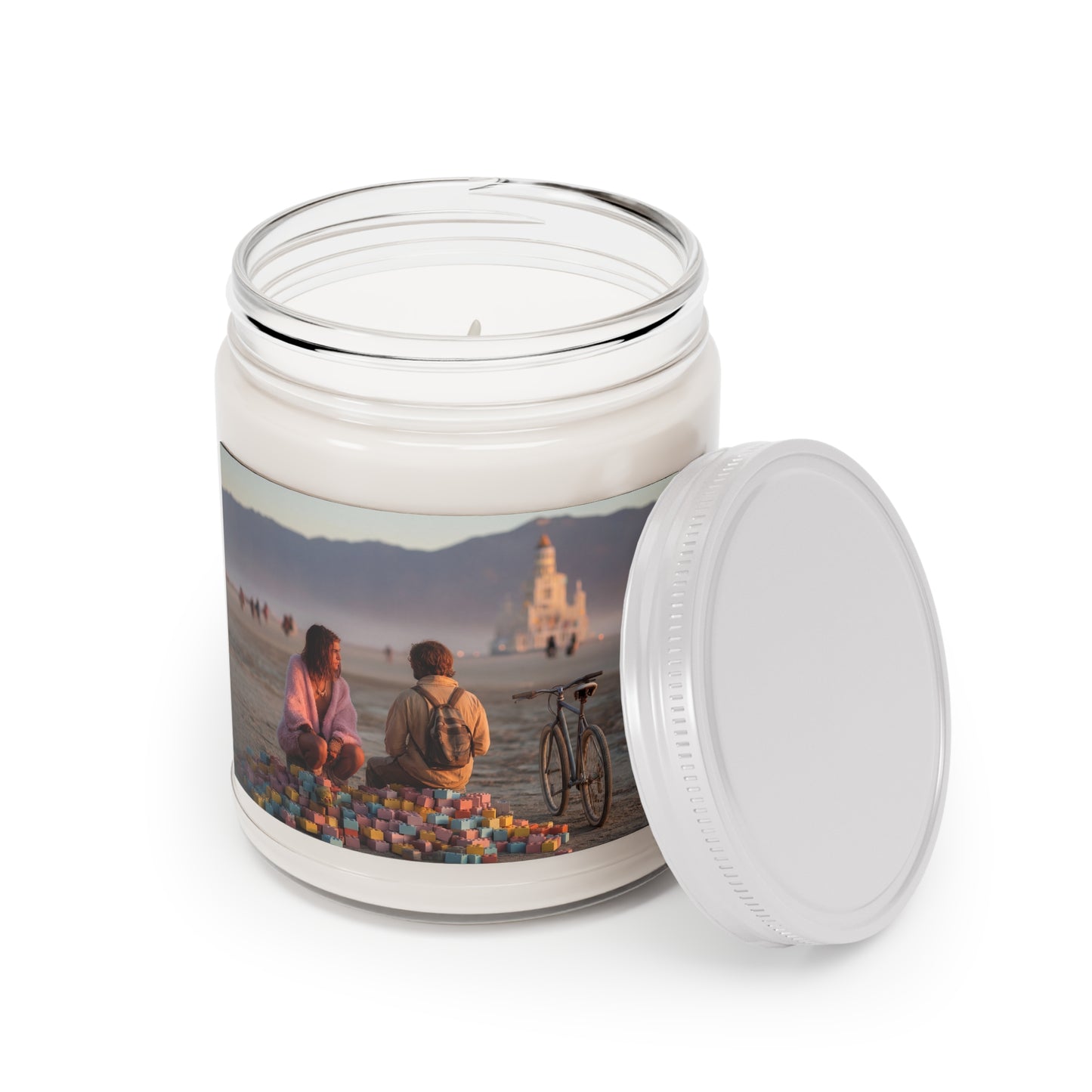 Desert Temple Builders Scented Soy Candles with White Lid, 9oz – Sunset Serenity at Burning Man