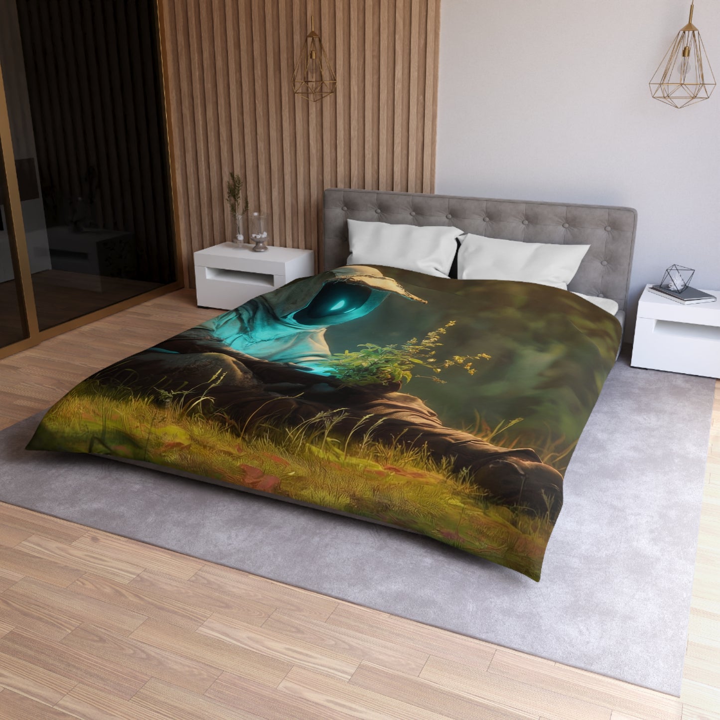 Forest Sentinel Microfiber Duvet Cover – Glowing Eye in the Twilight Grove