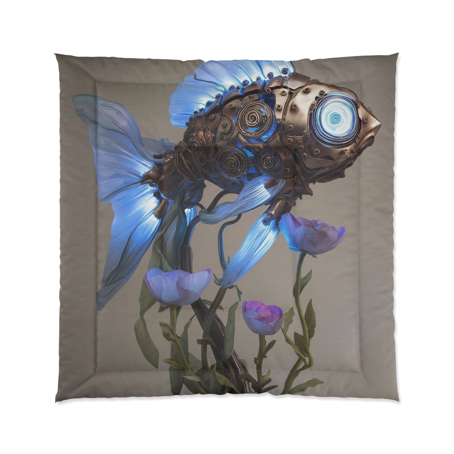 Steampunk Fish Comforter – Luminescent Gears and Petals Dreamscape