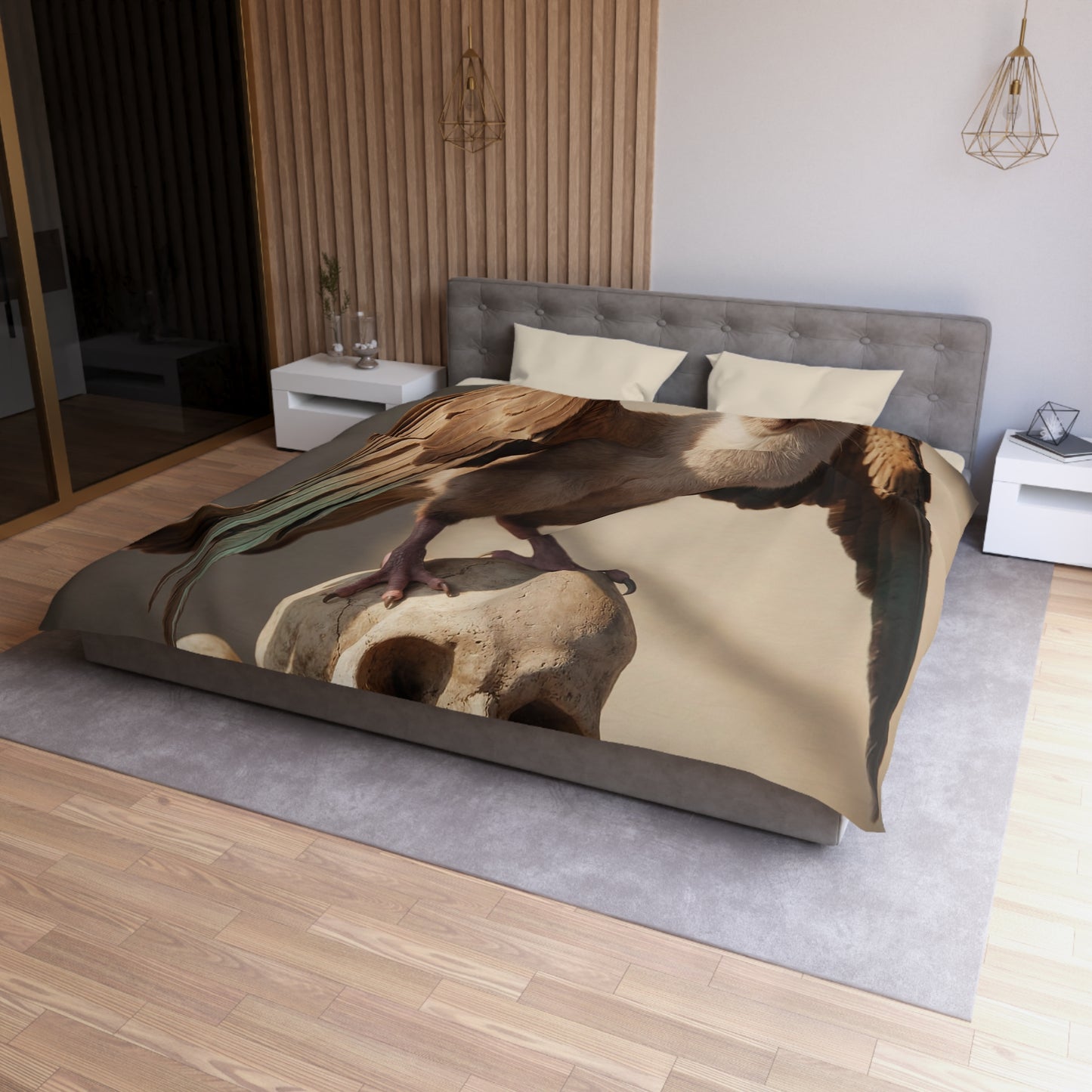 Winged Siamese Sentinel Microfiber Duvet Cover – Sunlit Bone Throne Dreamscape