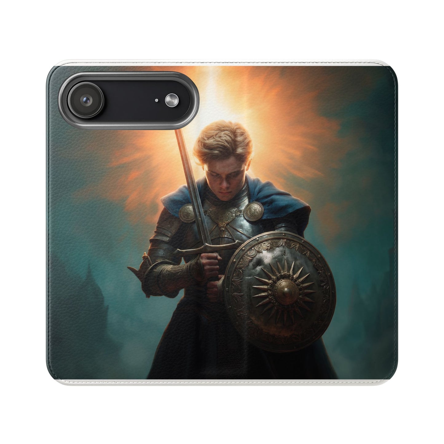 Dawn-Forged Knight Flip Cases – Radiant Armor Against Misty Skies