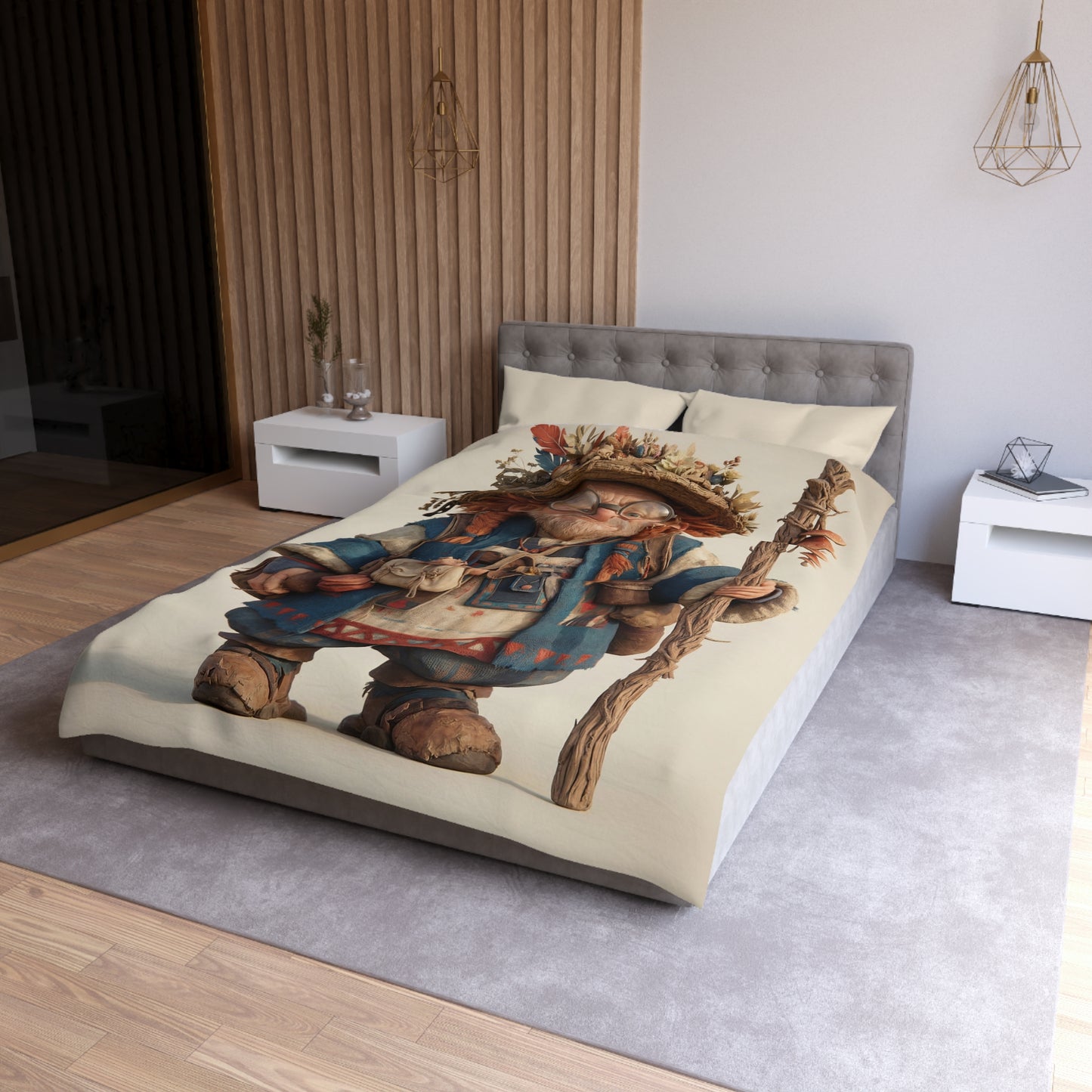 Forest Wiseman Microfiber Duvet Cover – Earth-Toned Herbal Gatherer