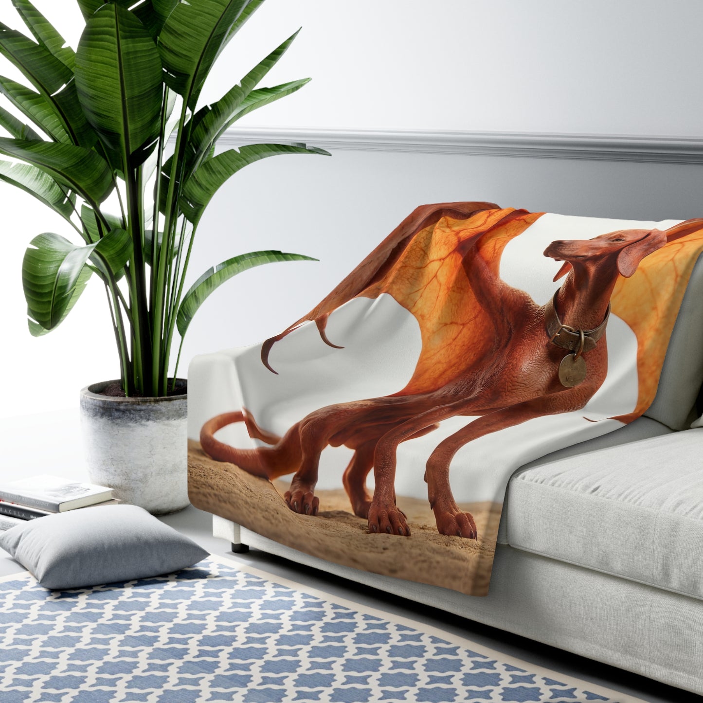 Winged Dog Sherpa Fleece Blanket – Amber Guardian Sentinel