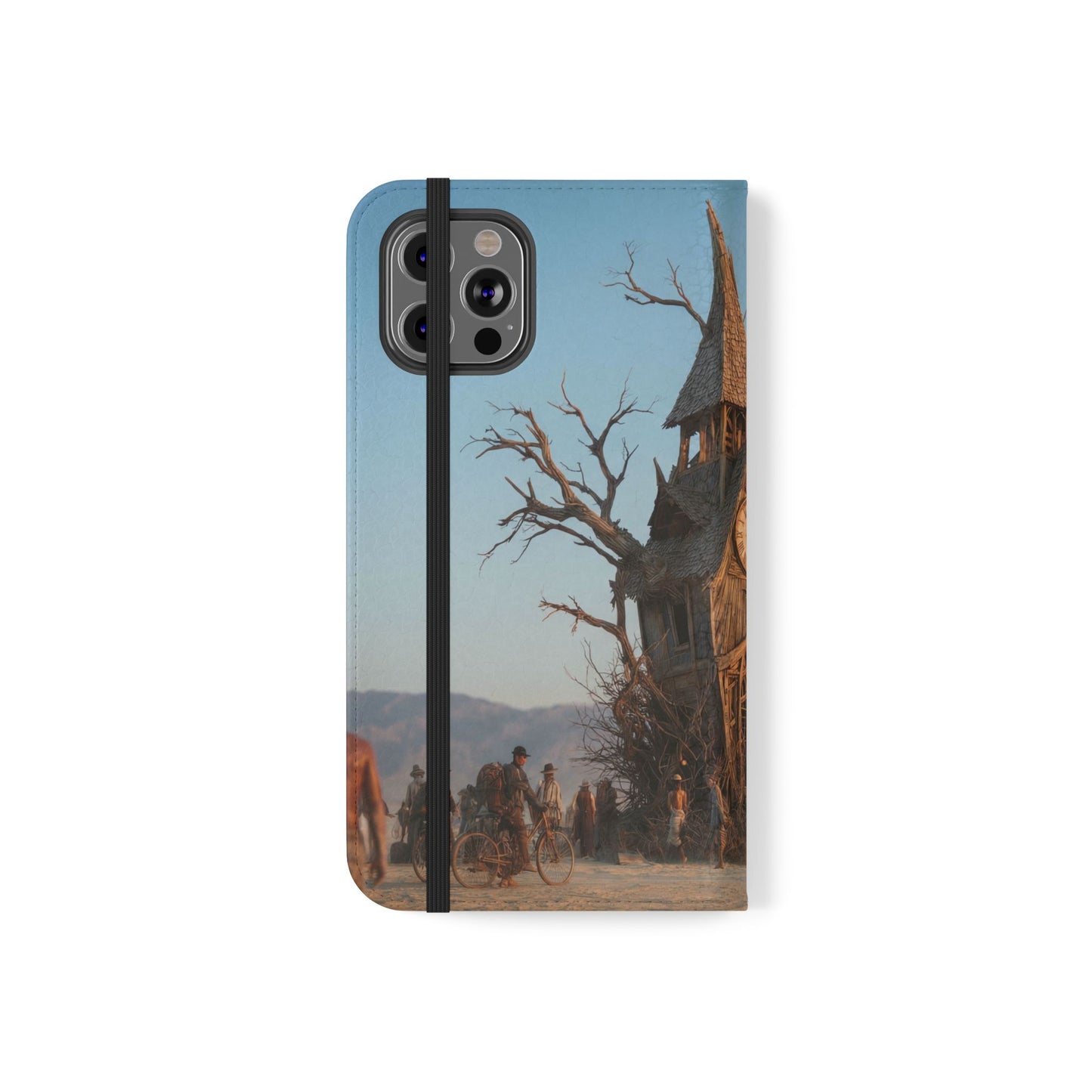 Clocktower Wanderers Flip Cases – Dusty Desert Sentinel Scene