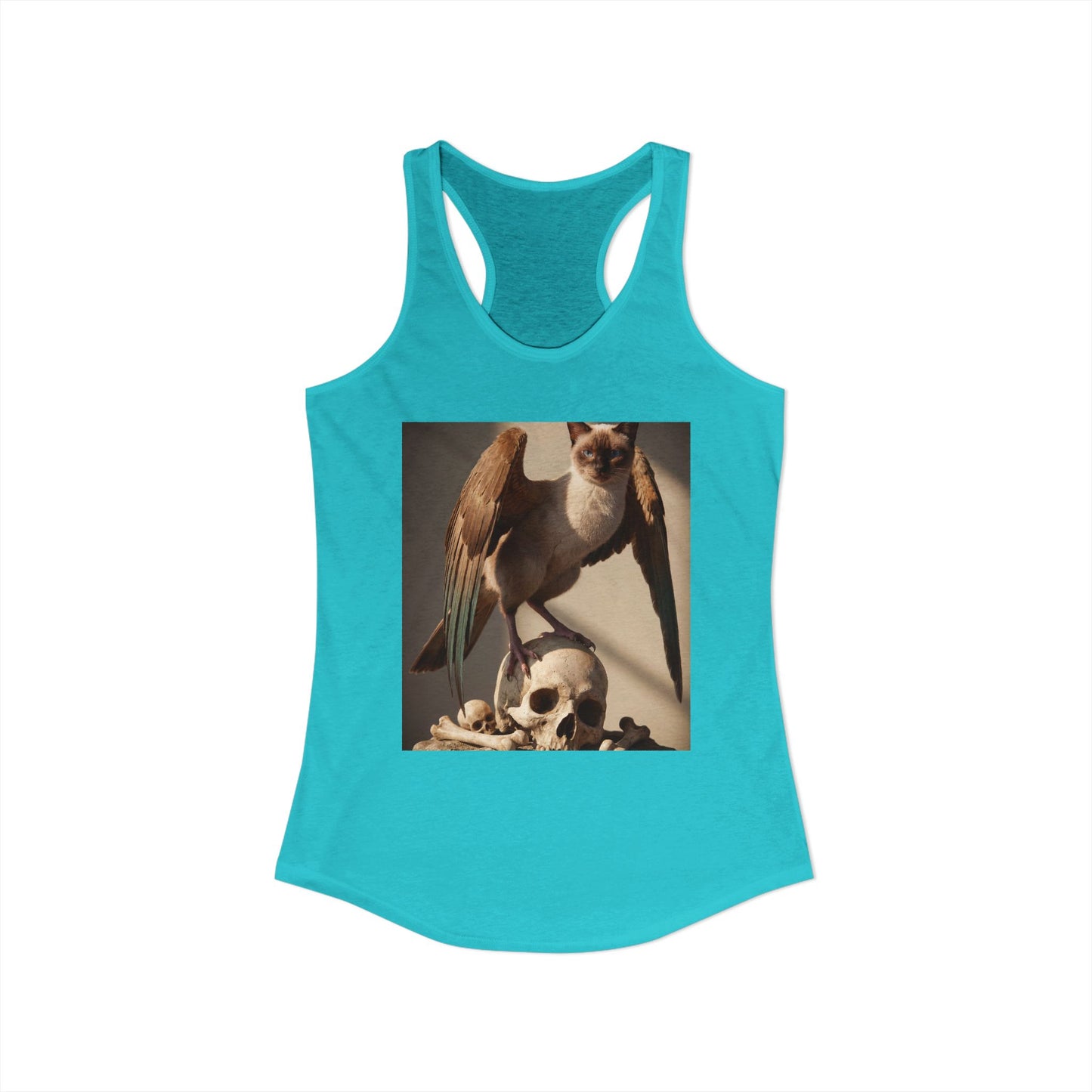 Winged Siamese Cat Guardian Racerback Tank – Feathered Sentinel with Skull