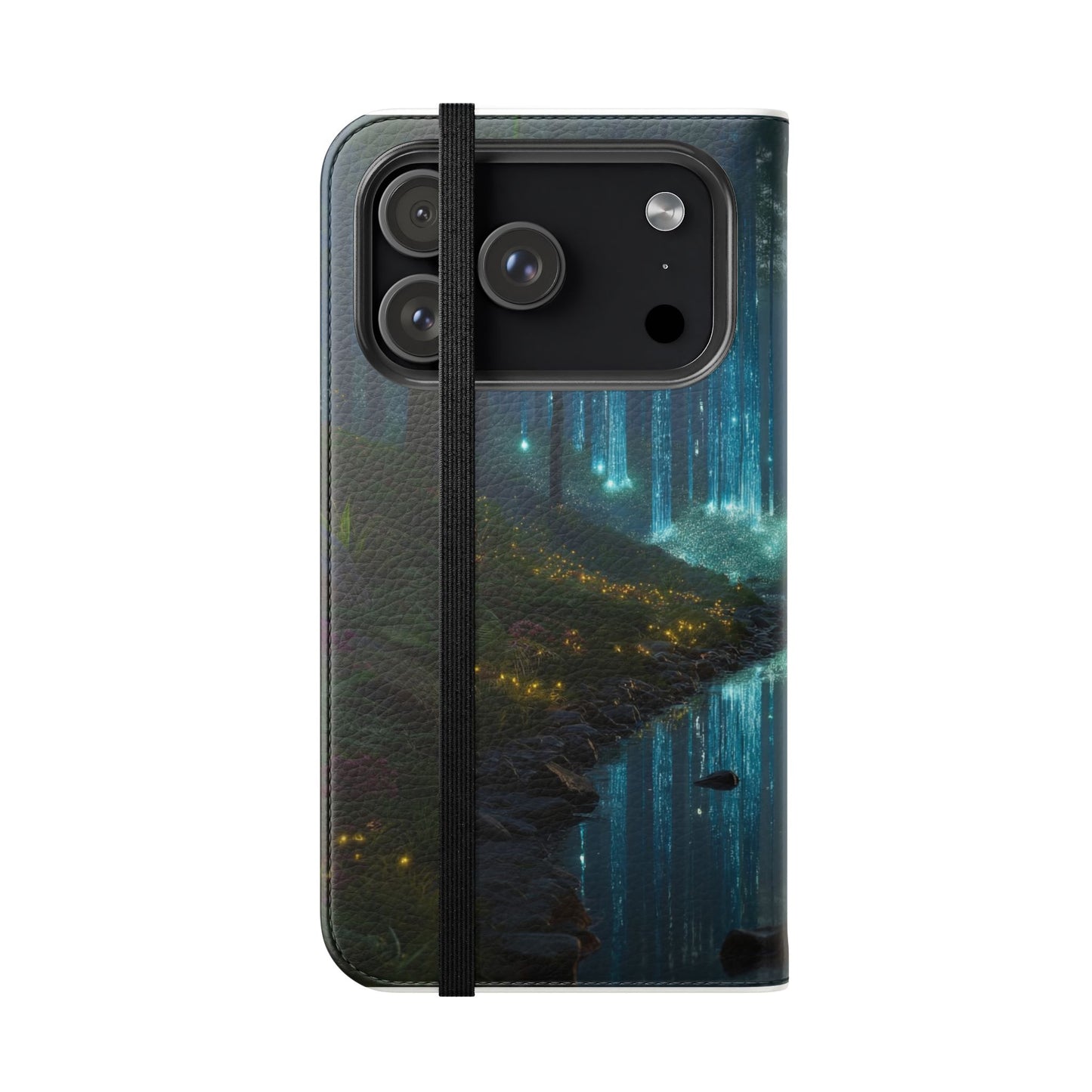 Bioluminescent Forest Flip Cases – Cyan Lightfall Stream Cover