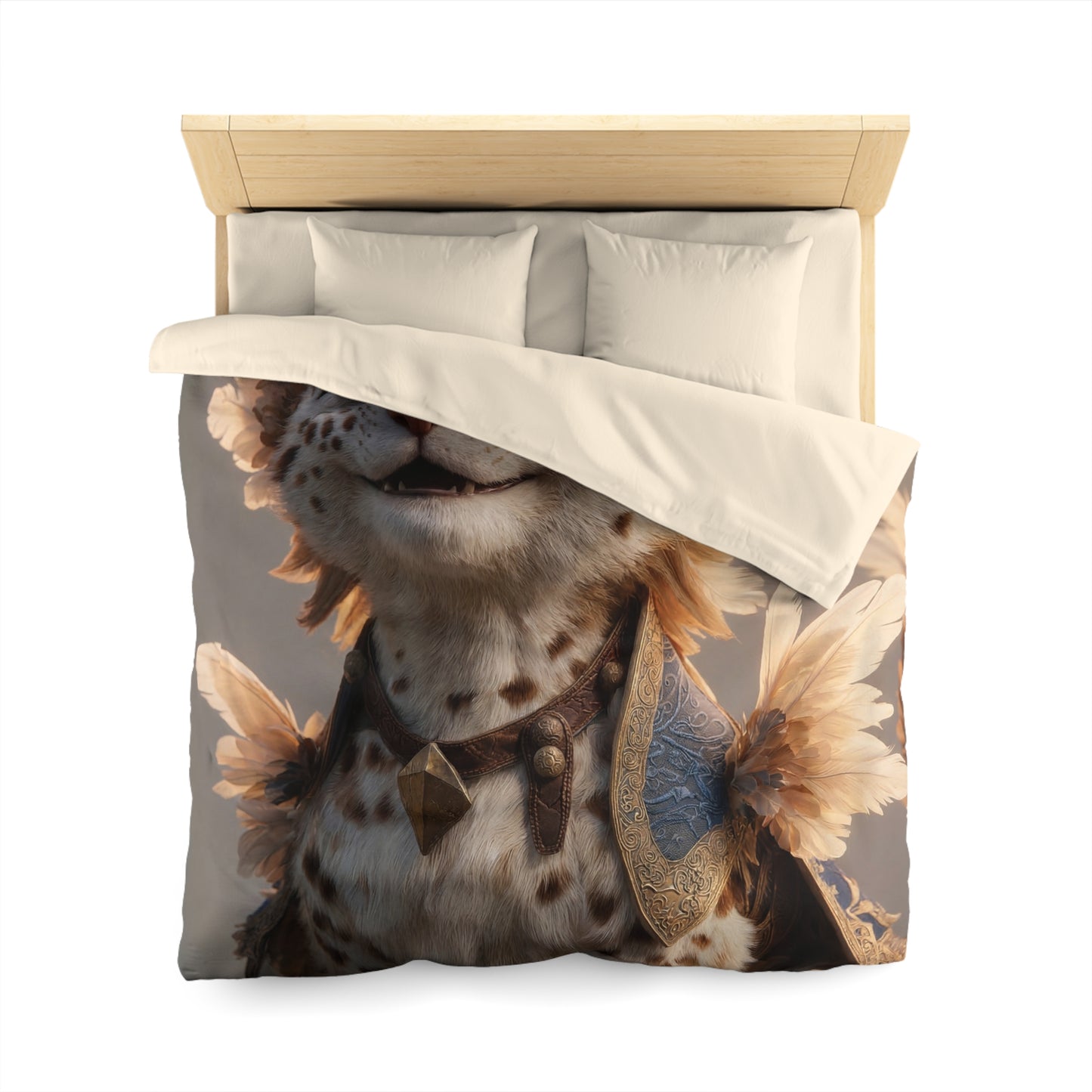 Winged Feline Sovereign Microfiber Duvet Cover – Crowned in Golden Light