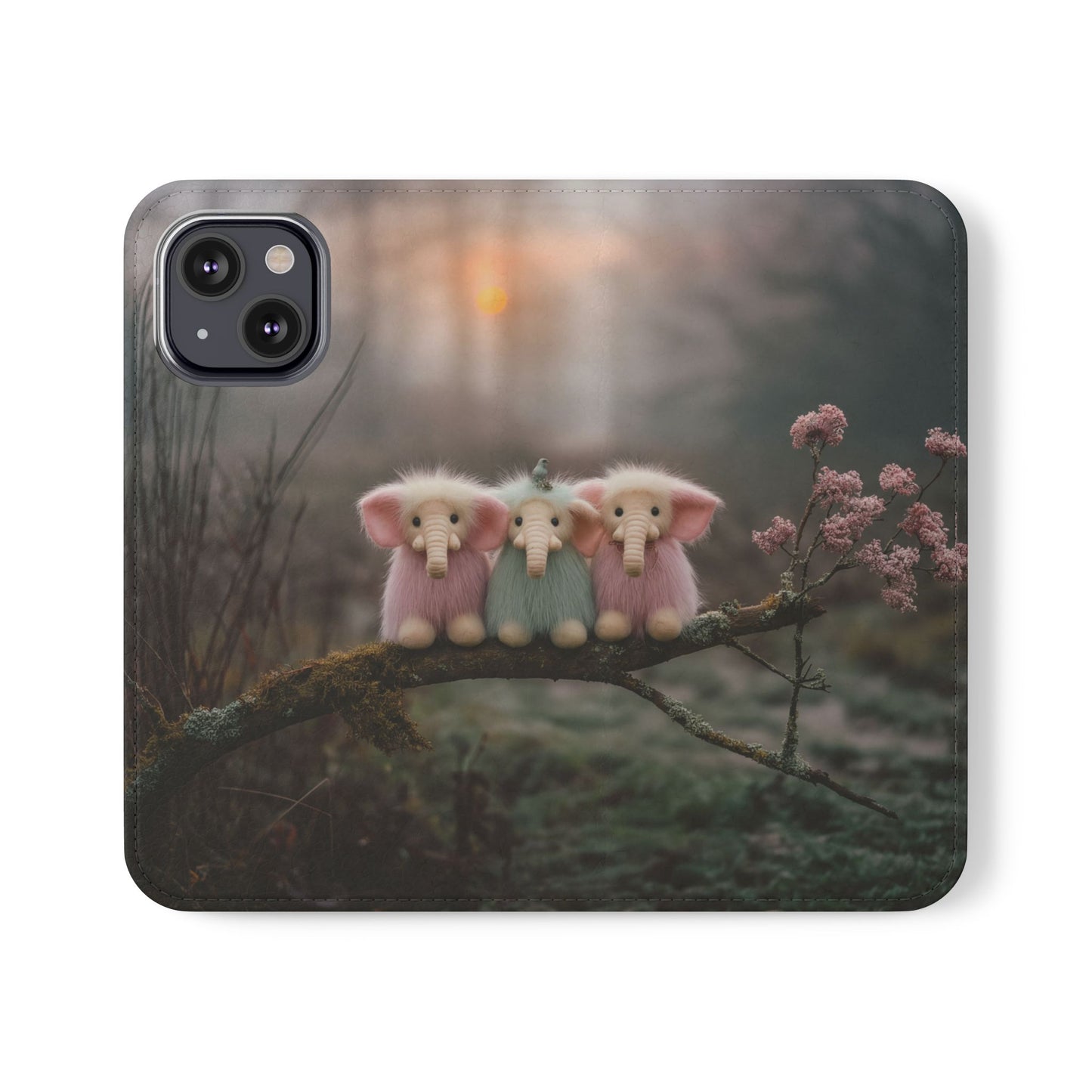 Mossy Branch Elephants Flip Cases – Pastel Fluff Guardians