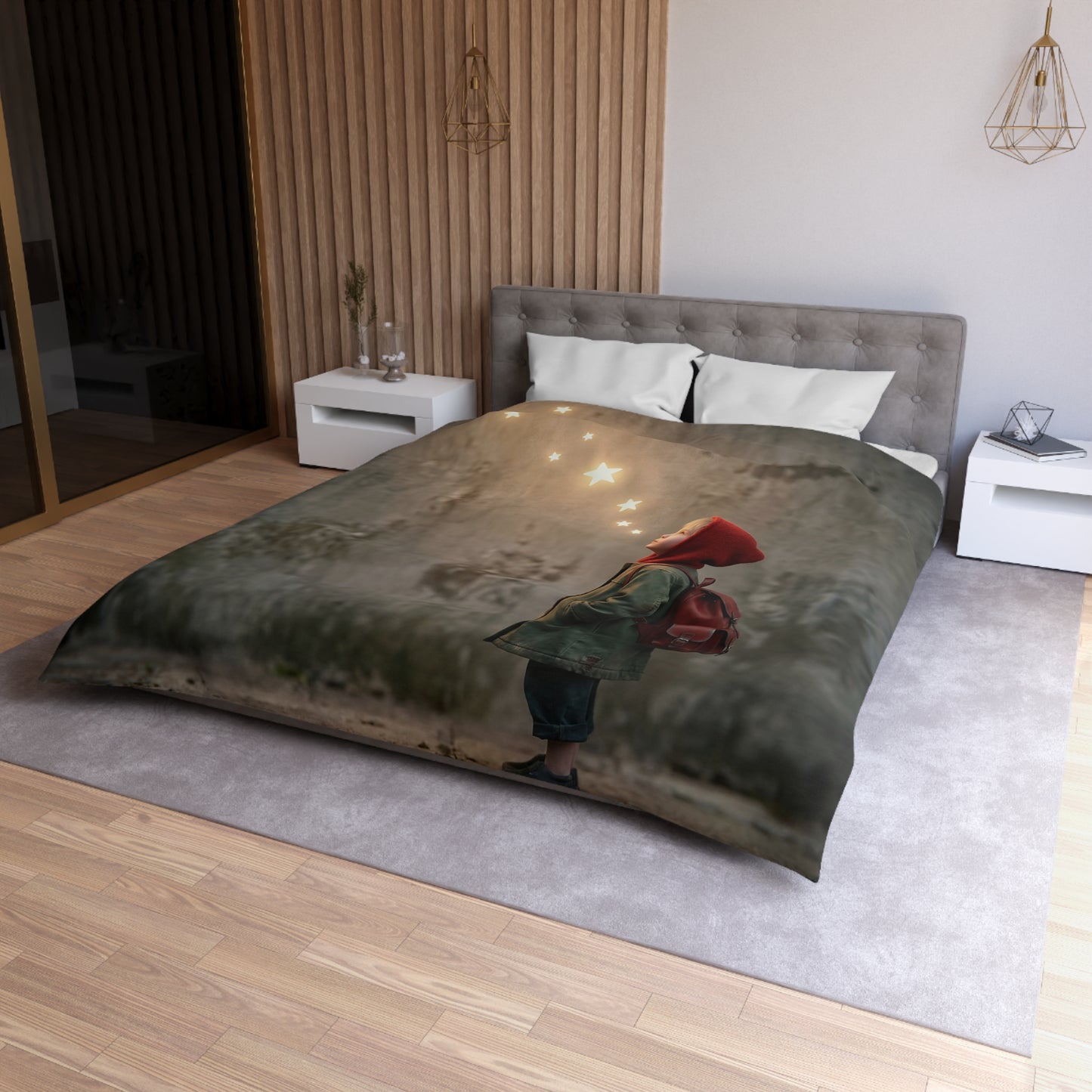 Star-Whisperer Microfiber Duvet Cover – Warm Glow of Childhood Wonder