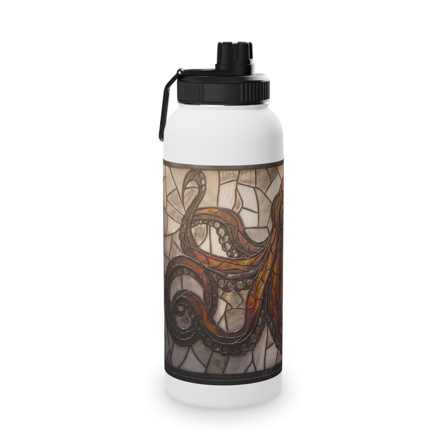 Stained Glass Octopus Water Bottle – Amber Abyss Design, Sports Lid